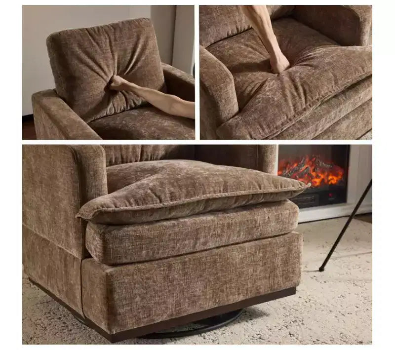 Sillón moderno y cómodo tapizado con cojín de respaldo, butaca giratoria cuadrada de 360 grados para sala de estar, beige