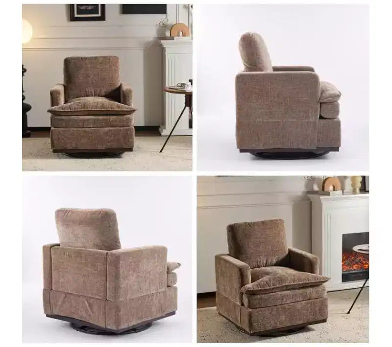 Sillón moderno y cómodo tapizado con cojín de respaldo, butaca giratoria cuadrada de 360 grados para sala de estar, beige