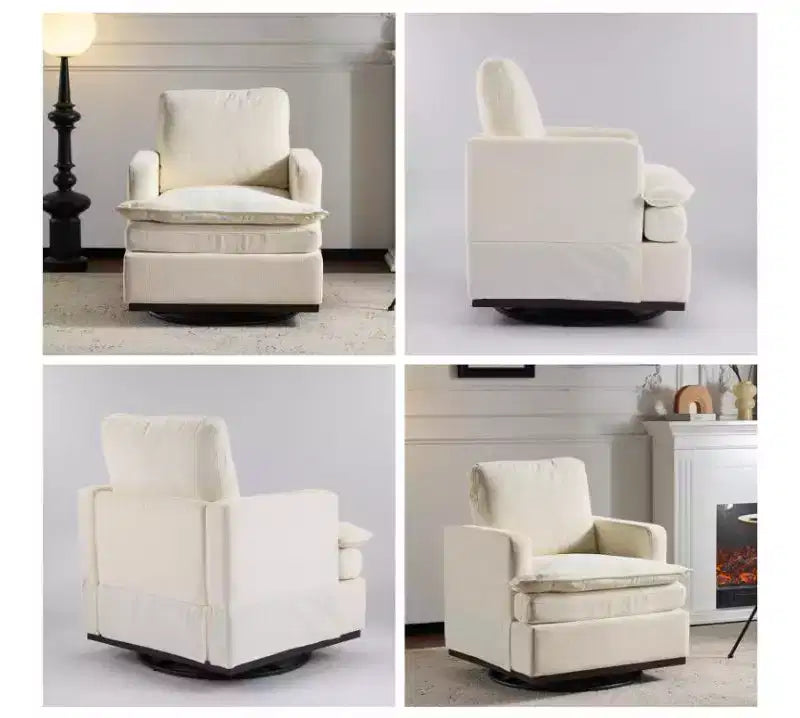 Sillón moderno y cómodo tapizado con cojín de respaldo, butaca giratoria cuadrada de 360 grados para sala de estar, beige