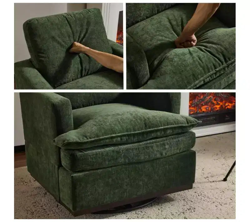 Sillón moderno y cómodo tapizado con cojín de respaldo, butaca giratoria cuadrada de 360 grados para sala de estar, beige