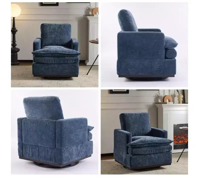 Sillón moderno y cómodo tapizado con cojín de respaldo, butaca giratoria cuadrada de 360 grados para sala de estar, beige