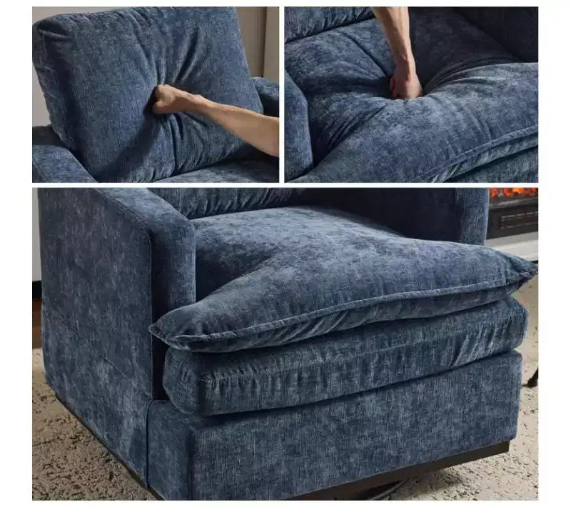 Sillón moderno y cómodo tapizado con cojín de respaldo, butaca giratoria cuadrada de 360 grados para sala de estar, beige