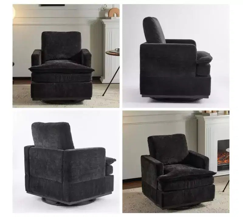 Sillón moderno y cómodo tapizado con cojín de respaldo, butaca giratoria cuadrada de 360 grados para sala de estar, beige