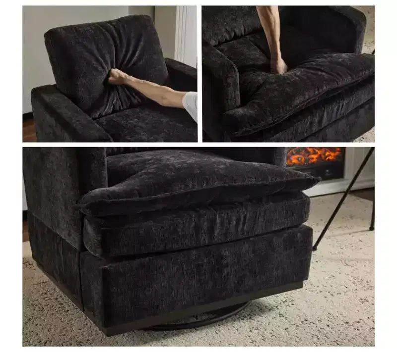 Sillón moderno y cómodo tapizado con cojín de respaldo, butaca giratoria cuadrada de 360 grados para sala de estar, beige