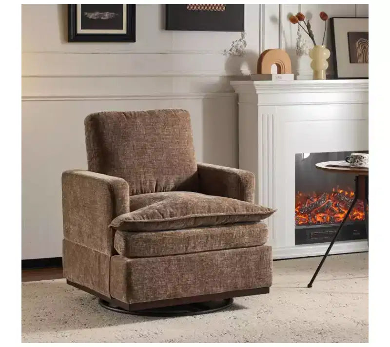 Sillón moderno y cómodo tapizado con cojín de respaldo, butaca giratoria cuadrada de 360 grados para sala de estar, beige