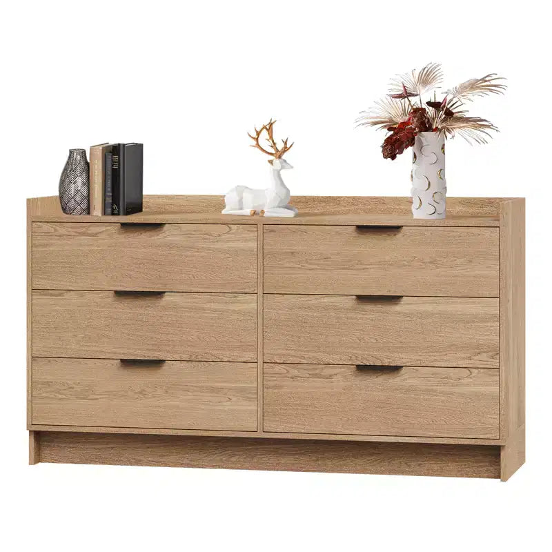 Cómoda de 6 cajones de 52.5 de ancho con tiradores de metal, mueble de almacenamiento de madera moderno para dormitorio