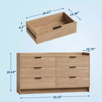 Cómoda de 6 cajones de 52.5 de ancho con tiradores de metal, mueble de almacenamiento de madera moderno para dormitorio