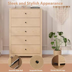 CuisinSmart cómoda de madera de 5 cajones alta, cómoda de 5 cajones para dormitorio sala de estar, Roble