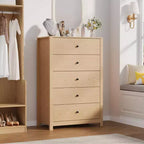 CuisinSmart cómoda de madera de 5 cajones alta, cómoda de 5 cajones para dormitorio sala de estar, Roble