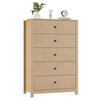 CuisinSmart cómoda de madera de 5 cajones alta, cómoda de 5 cajones para dormitorio sala de estar, Roble