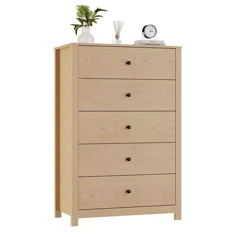 CuisinSmart cómoda de madera de 5 cajones alta, cómoda de 5 cajones para dormitorio sala de estar, Roble