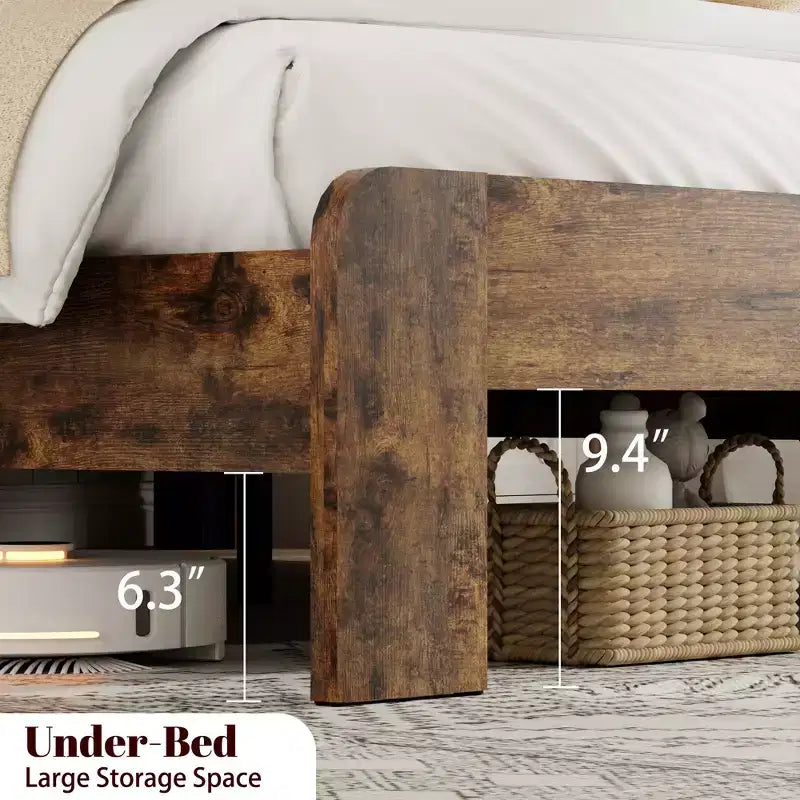 Base de cama de plataforma tamaño Queen/King con estación de carga, marco de cama de plataforma de madera con almacenamiento