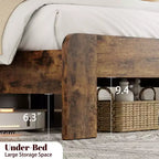 Base de cama de plataforma tamaño Queen/King con estación de carga, marco de cama de plataforma de madera con almacenamiento