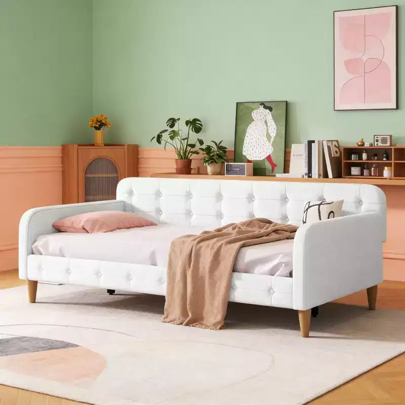 Moderna cama nido tapizada en lino individual para sala de estar y apartamento