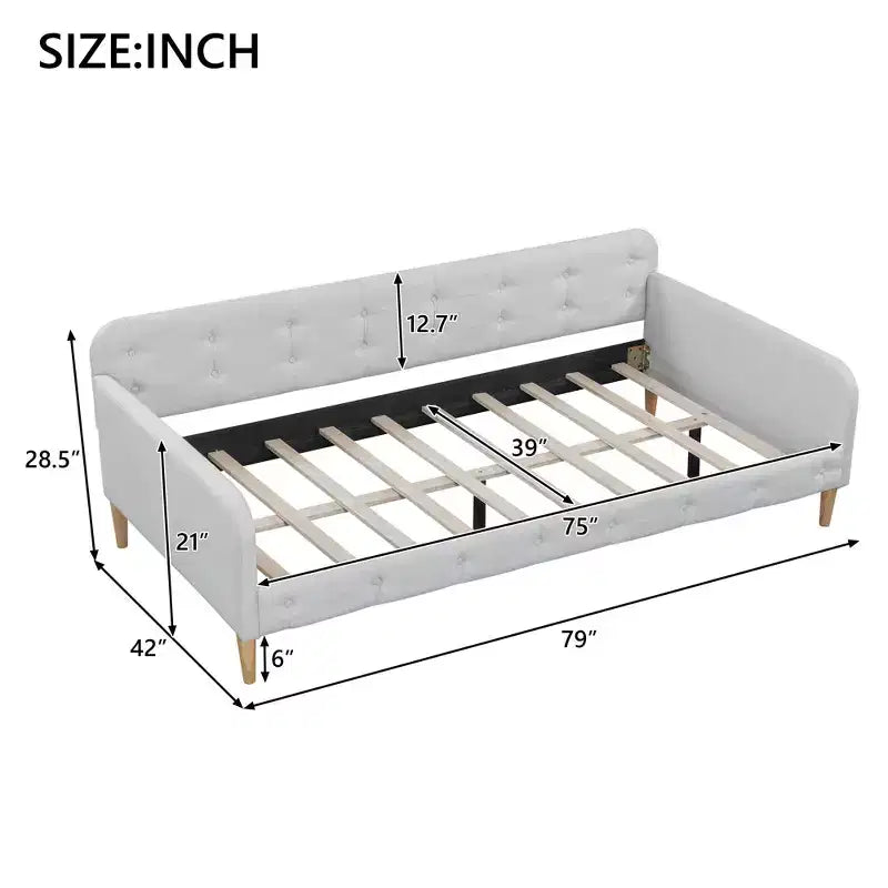 Moderna cama nido tapizada en lino individual para sala de estar y apartamento