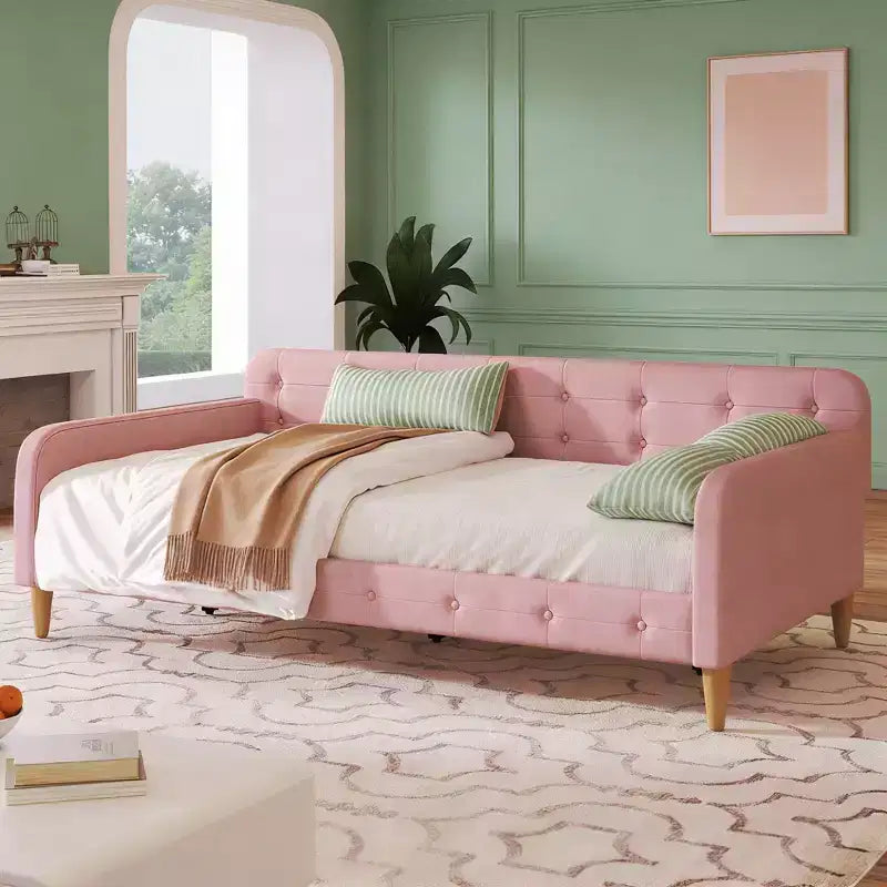 Moderna cama nido tapizada en lino individual para sala de estar y apartamento