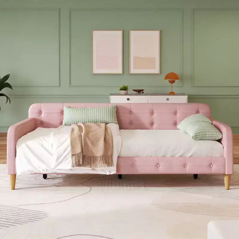 Moderna cama nido tapizada en lino individual para sala de estar y apartamento