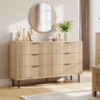 Modern fluted wooden chest of drawers - 6 wide drawers - Anti-tip design and metal legs - Elegant handles - Perfect for bedroom, living room