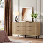 Cómoda moderna de madera acanalada - 6 cajones amplios - Diseño antivuelco y patas de metal - Tiradores elegantes - Perfecta para dormitorio, sala de estar