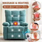 Sillón Reclinable Giratorio con Calefacción y Masaje - Sillón Reclinable 360 con Función Balancín, Portavasos y Bolsillo Lateral - Sofá Individual Ergonómico, Azul