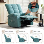 Sillón Reclinable Giratorio con Calefacción y Masaje - Sillón Reclinable 360 con Función Balancín, Portavasos y Bolsillo Lateral - Sofá Individual Ergonómico, Azul