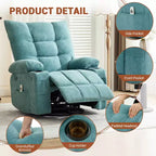 Sillón Reclinable Giratorio con Calefacción y Masaje - Sillón Reclinable 360 con Función Balancín, Portavasos y Bolsillo Lateral - Sofá Individual Ergonómico, Azul