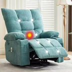 Sillón Reclinable Giratorio con Calefacción y Masaje - Sillón Reclinable 360 con Función Balancín, Portavasos y Bolsillo Lateral - Sofá Individual Ergonómico, Azul