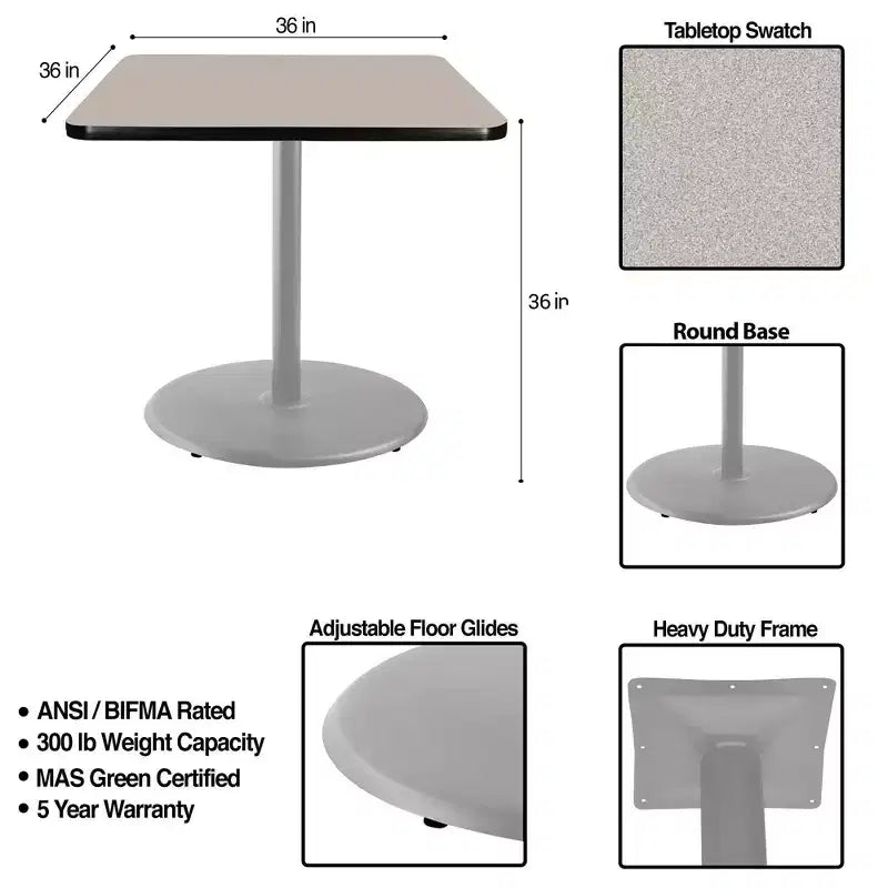 Mesa de comedor cuadrada Bennet Collection de 36" gris/gris nebulosa