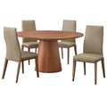 Buylateral Nelda 5pc 59" Modern Round Dining Set Driftwood Table with Taupe Leather Dining Chairs