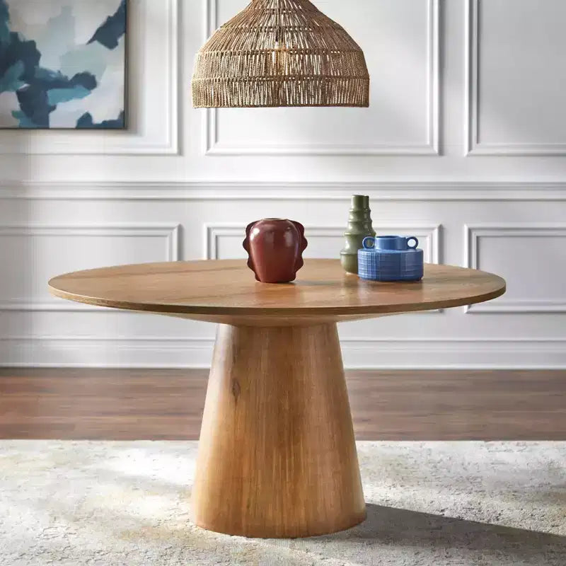 Juego de comedor redondo moderno Nelda de 5 piezas de 59" Buylateral con mesa color Driftwood y sillas de comedor de cuero color Taupe