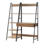 Escritorio y estantería Denton Ladder de 2 piezas Nogal/Negro: Escritorio de estantería inclinada con almacenamiento abierto, MDF y estructura metálica