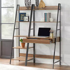 Escritorio y estantería Denton Ladder de 2 piezas Nogal/Negro: Escritorio de estantería inclinada con almacenamiento abierto, MDF y estructura metálica