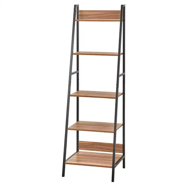 Escritorio y estantería Denton Ladder de 2 piezas Nogal/Negro: Escritorio de estantería inclinada con almacenamiento abierto, MDF y estructura metálica