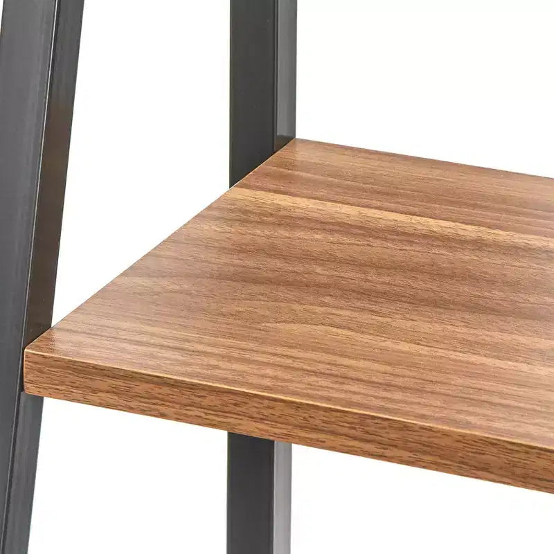 Escritorio y estantería Denton Ladder de 2 piezas Nogal/Negro: Escritorio de estantería inclinada con almacenamiento abierto, MDF y estructura metálica