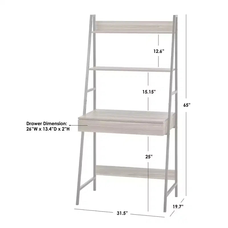 Escritorio y estantería Denton Ladder de 2 piezas Nogal/Negro: Escritorio de estantería inclinada con almacenamiento abierto, MDF y estructura metálica
