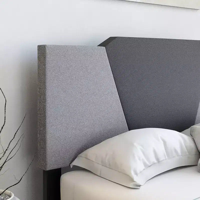 Base de cama tapizada de lino Queen Sydney Contemporary, carbón/gris - Eco Dream: Listones de madera de abedul duraderos, requiere somier