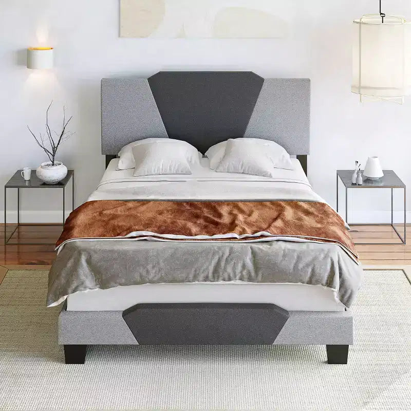 Base de cama tapizada de lino Queen Sydney Contemporary, carbón/gris - Eco Dream: Listones de madera de abedul duraderos, requiere somier
