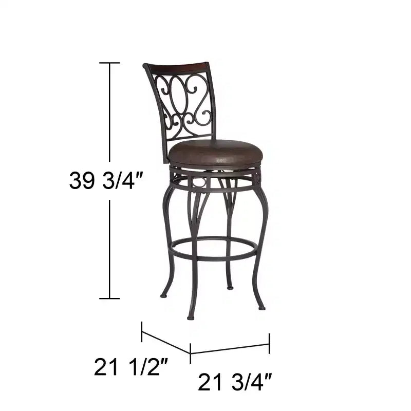 Taburete de bar giratorio Kensington Hill Trevi Bronze marrón de 26 1/2 pulgadas de alto con cojín de piel sintética tradicional con respaldo y reposapiés para barra de cocina