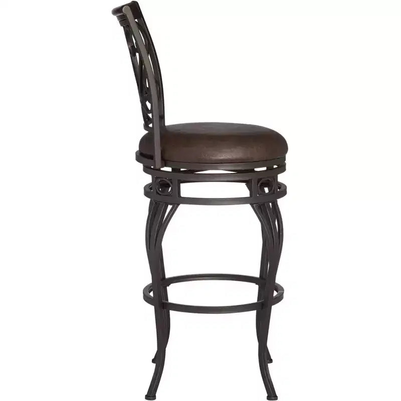 Taburete de bar giratorio Kensington Hill Trevi Bronze marrón de 26 1/2 pulgadas de alto con cojín de piel sintética tradicional con respaldo y reposapiés para barra de cocina