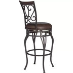 Taburete de bar giratorio Kensington Hill Trevi Bronze marrón de 26 1/2 pulgadas de alto con cojín de piel sintética tradicional con respaldo y reposapiés para barra de cocina