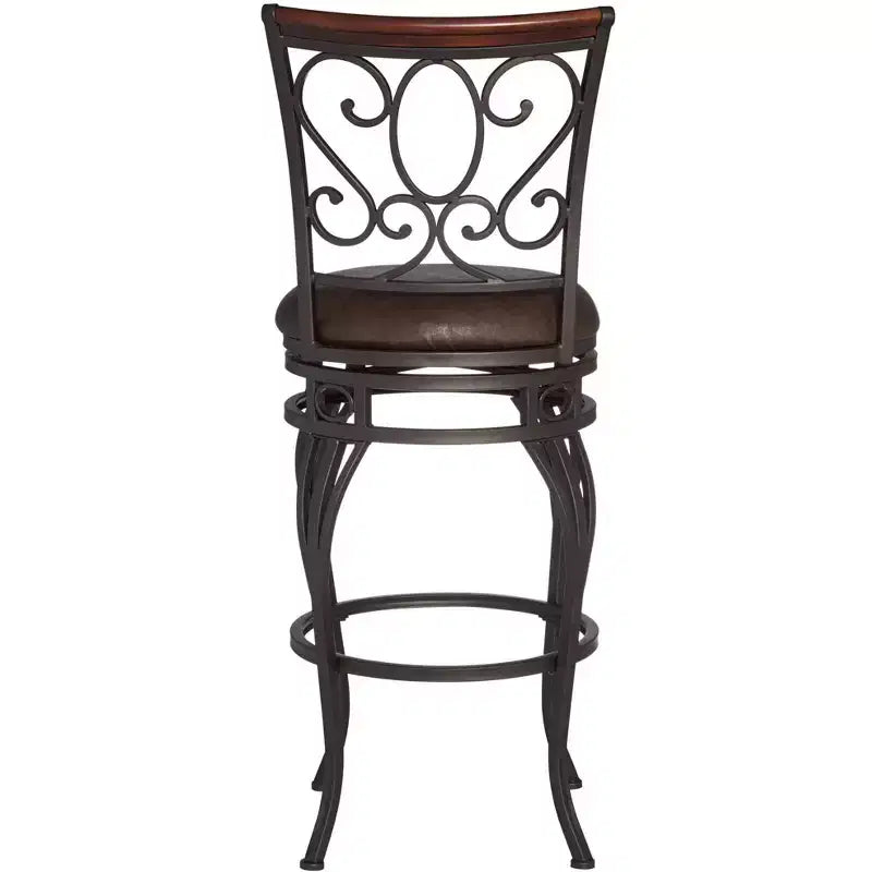 Taburete de bar giratorio Kensington Hill Trevi Bronze marrón de 26 1/2 pulgadas de alto con cojín de piel sintética tradicional con respaldo y reposapiés para barra de cocina