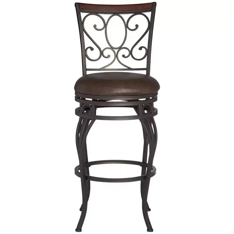 Taburete de bar giratorio Kensington Hill Trevi Bronze marrón de 26 1/2 pulgadas de alto con cojín de piel sintética tradicional con respaldo y reposapiés para barra de cocina