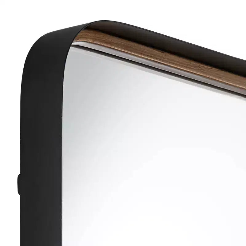 Espejo de pared decorativo rectangular Andi, moderno, con borde biselado, marco de hierro negro y dorado, 61 cm de ancho para baño, dormitorio, hogar, entrada