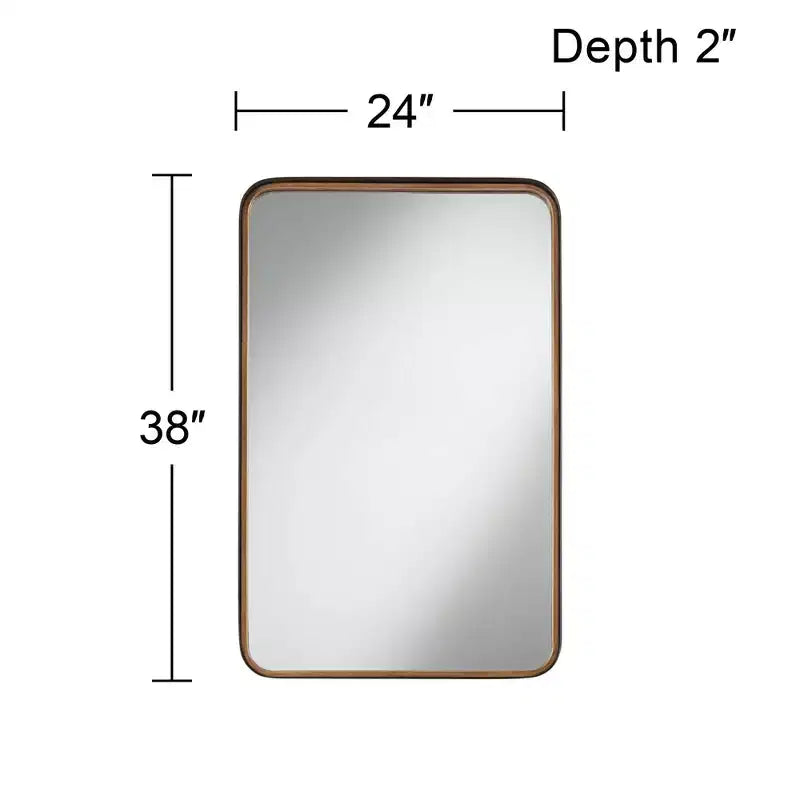 Espejo de pared decorativo rectangular Andi, moderno, con borde biselado, marco de hierro negro y dorado, 61 cm de ancho para baño, dormitorio, hogar, entrada