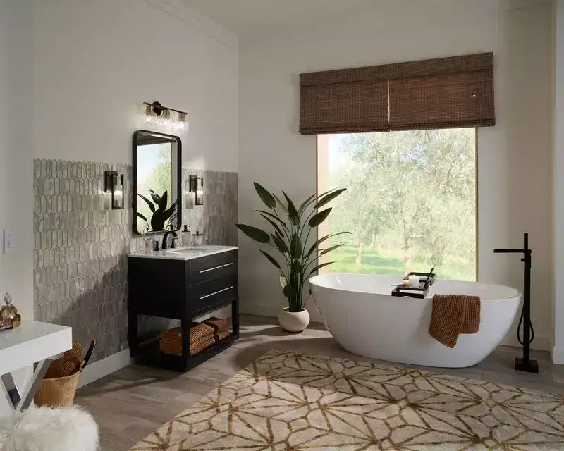 Espejo de pared decorativo rectangular Andi, moderno, con borde biselado, marco de hierro negro y dorado, 61 cm de ancho para baño, dormitorio, hogar, entrada