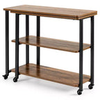 Costway Patented Sofa Side End Table 360 Rotating Bookcase w/Storage Shelves & Wheels Brown/Rustic Brown/Natural
