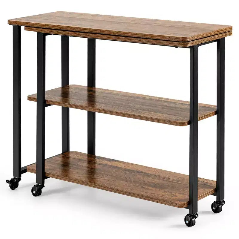 Costway Patented Sofa Side End Table 360 Rotating Bookcase w/Storage Shelves & Wheels Brown/Rustic Brown/Natural