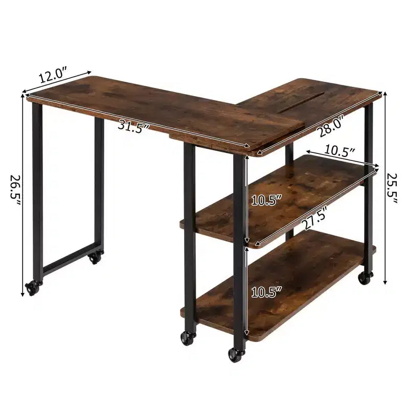 Costway Patented Sofa Side End Table 360 Rotating Bookcase w/Storage Shelves & Wheels Brown/Rustic Brown/Natural