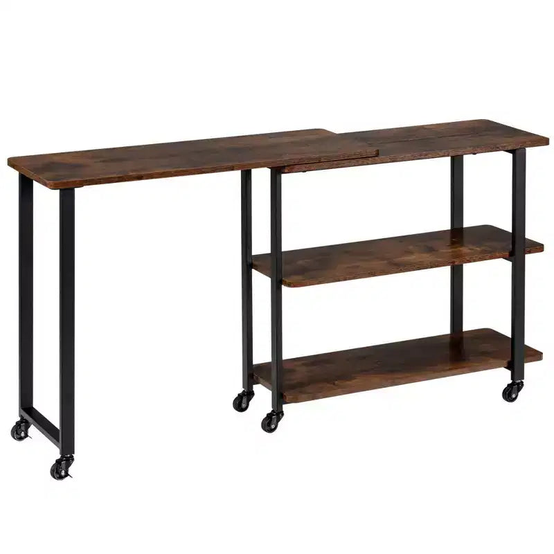 Costway Patented Sofa Side End Table 360 Rotating Bookcase w/Storage Shelves & Wheels Brown/Rustic Brown/Natural