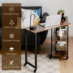 Costway Patented Sofa Side End Table 360 Rotating Bookcase w/Storage Shelves & Wheels Brown/Rustic Brown/Natural